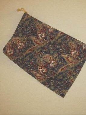 Floral Paisley Drawstring Pouch - Navy, Red, Gold cosmetic bag